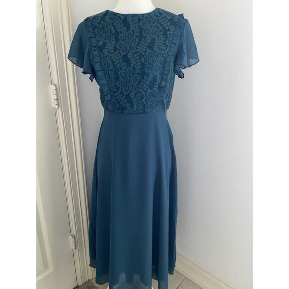 NWT JJ's House A-line Scoop Ink Blue Chiffon Bridesmaid Dress Small - Picture 2 of 16